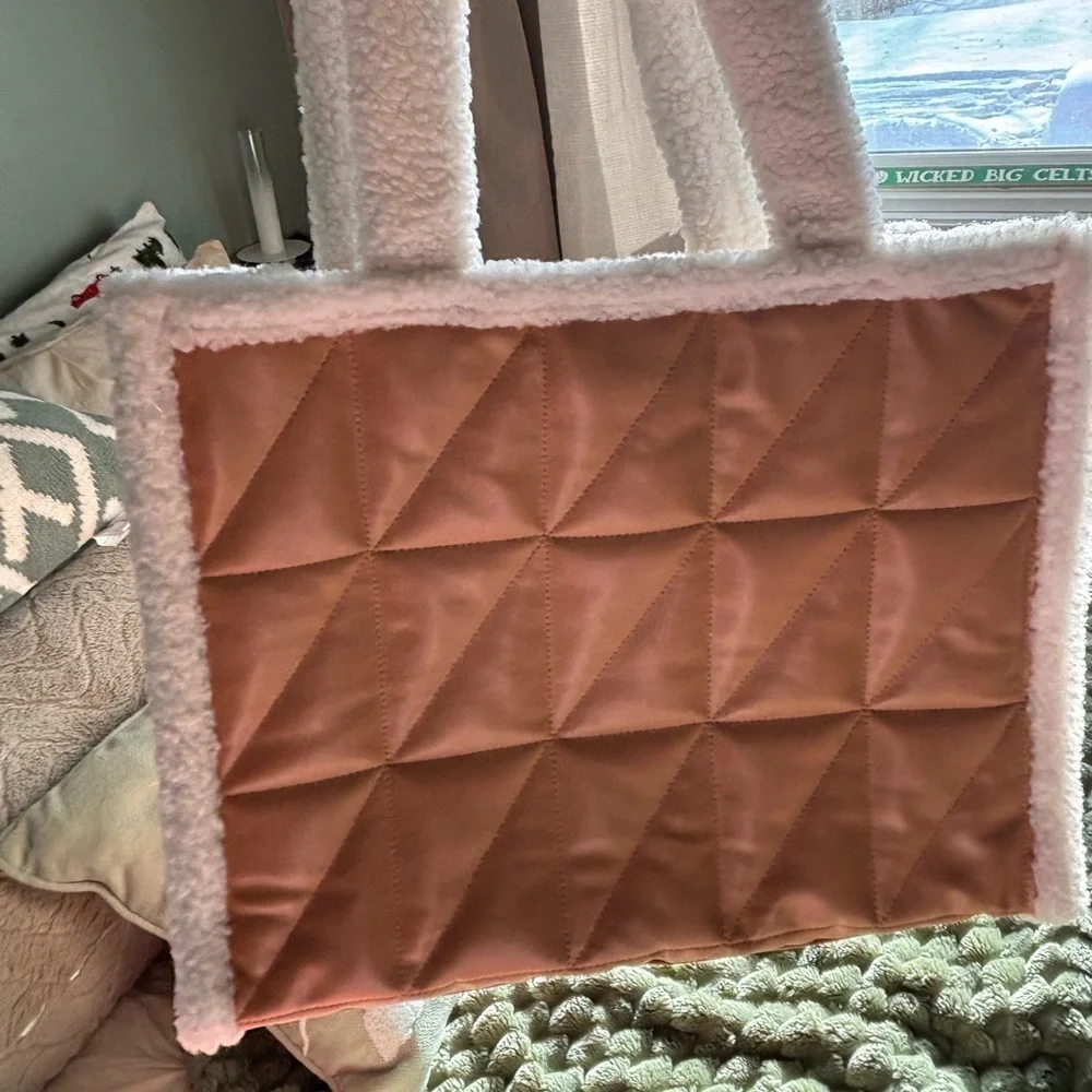 Quilted Leather Sherpa Cream Tote Bag